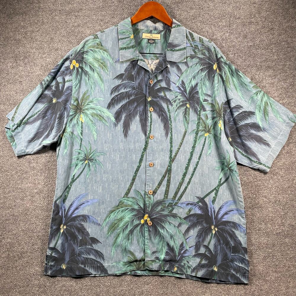 Tommy Bahama Button Up Hawaiian Camp Shirt Men's XL Blue Floral All Silk Relax
